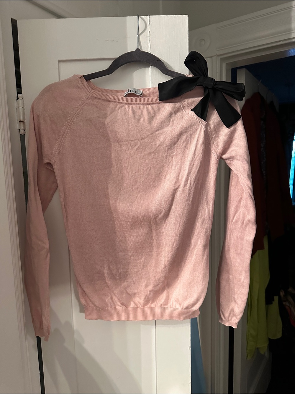 RED Valentino Pink Sweater with Black Bow Shoulder Detail